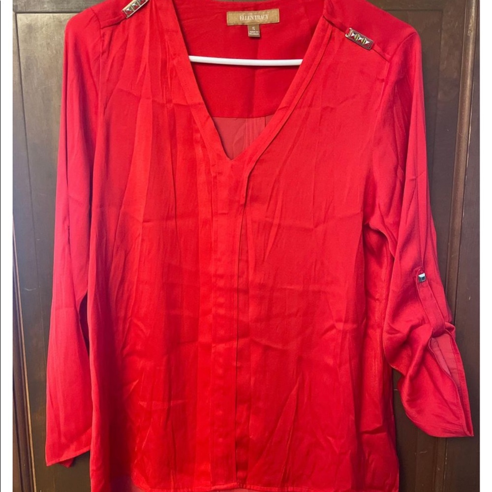 Ellen Tracy 3/4 sleeve blouse with gold embellishments size small